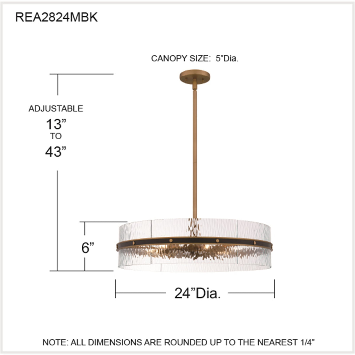 Quoizel Reagan 24in 6-Light Pendant | Industrial Matte Black and Clear Water Glass | Kitchen Island & Dining Room | 24 x 24 x 6 in | Model REA2824MBK