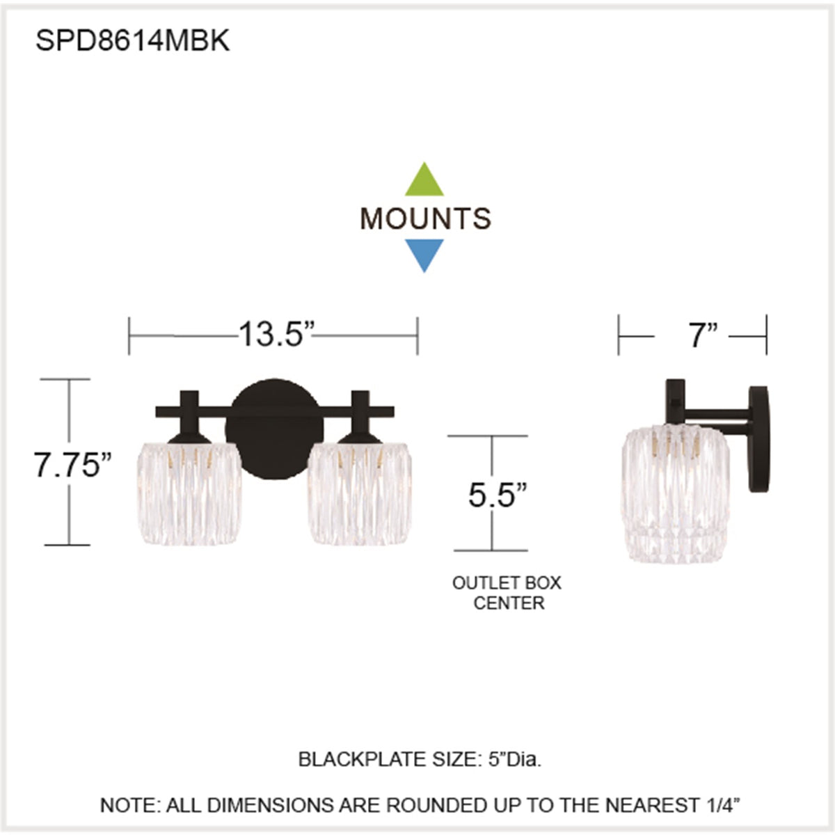 Quoizel Spade 14in 2-Light Vanity Light | Contemporary Matte Black and Clear Acrylic | Bathroom Vanity & Powder Room | Model SPD8614MBK