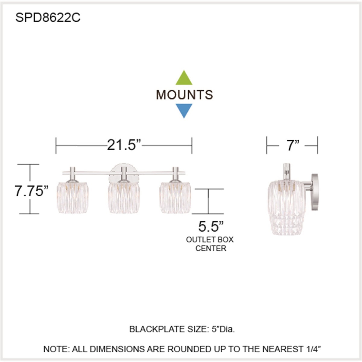 Quoizel Spade 22in 3-Light Vanity Light | Contemporary Polished Chrome and Clear Acrylic | Bathroom Vanity & Powder Room | Model SPD8622C