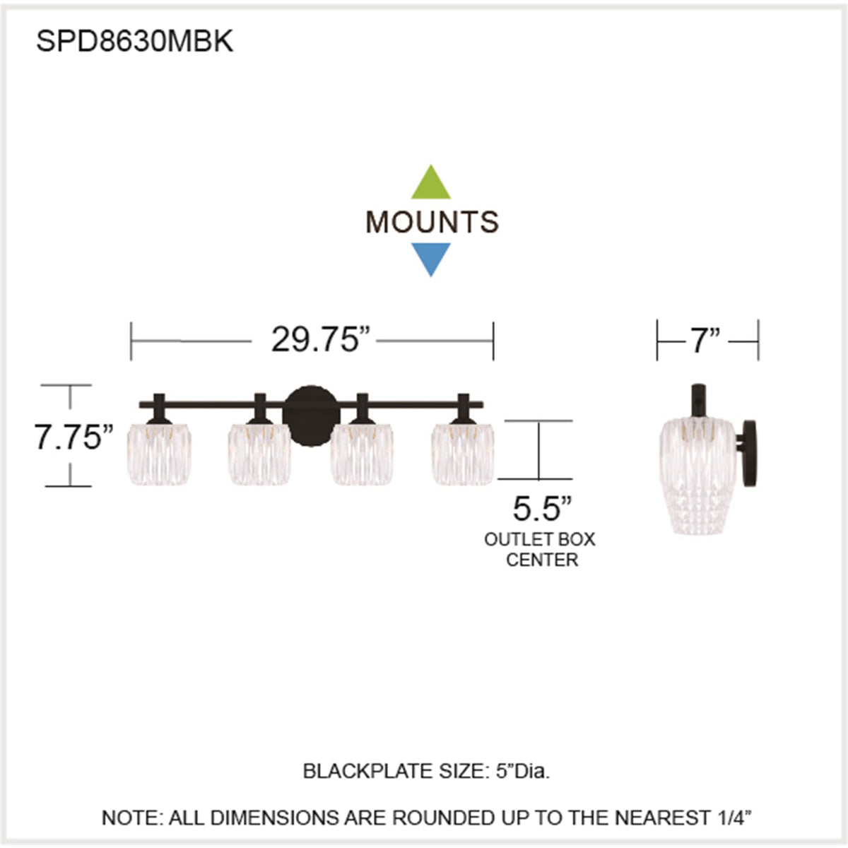 Quoizel Spade 30in 4-Light Vanity Light | Modern Matte Black and Clear Acrylic | Bathroom Vanity & Powder Room | Model SPD8630MBK