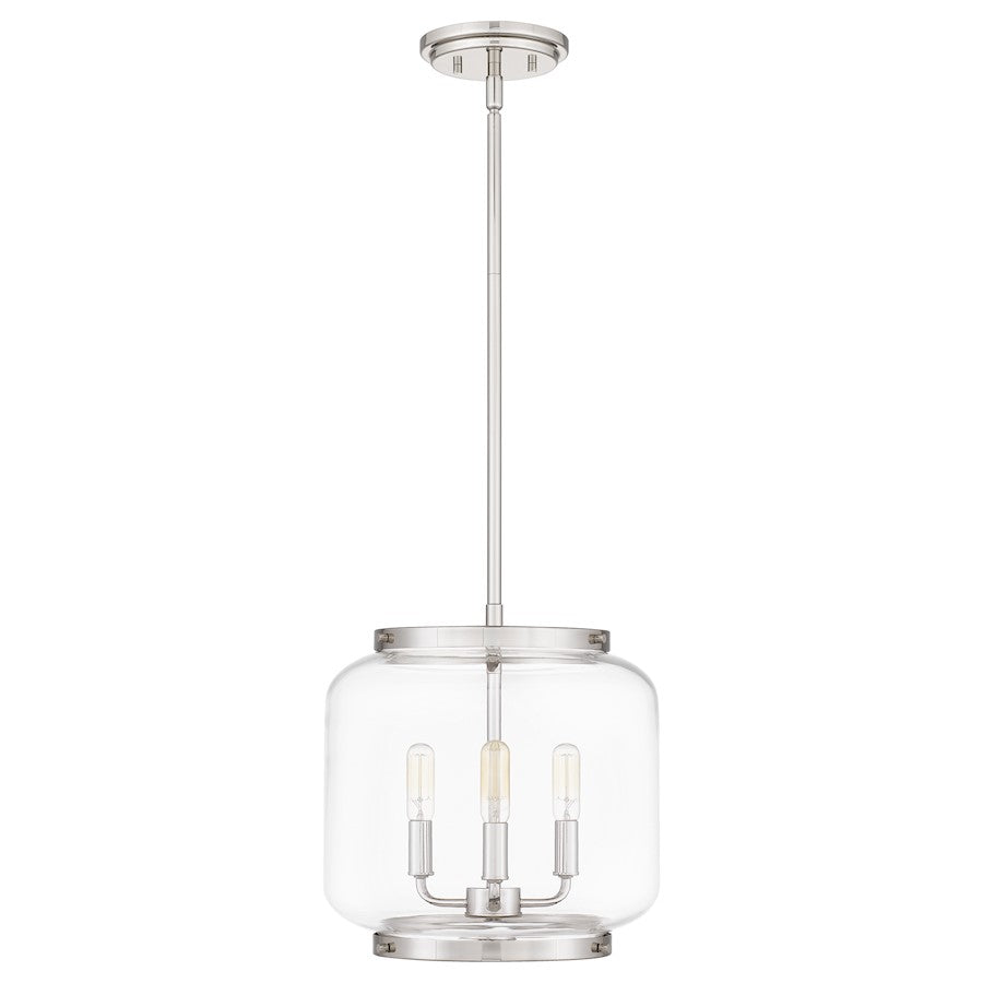 Quoizel Tapley 3 Light Mini Pendant, Polished Nickel/Clear