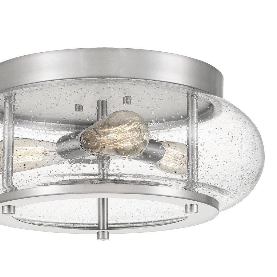 Quoizel Trilogy 16in 3-Light Flush Mount | Industrial Brushed Nickel and Clear Seedy Glass | Kitchen & Entryway | 16 x 16 x 7 in | Model TRG1616BN