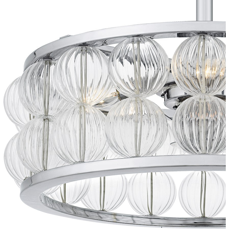 Quoizel Terrarock 23in 4-Light Fandelier | Glam Polished Chrome and Clear Ribbed Glass | Bedroom & Living Room | 23 x 23 x 9.75 in | Model TRK3123C