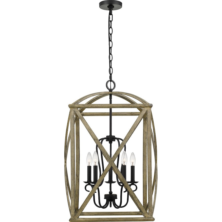 Quoizel Woodhaven 5 Light Foyer Piece, Distressed Weathered Oak
