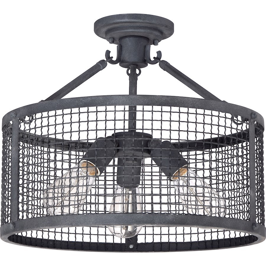 Quoizel Wilder 3 Light Semi-Flush Mount in Mottled Black