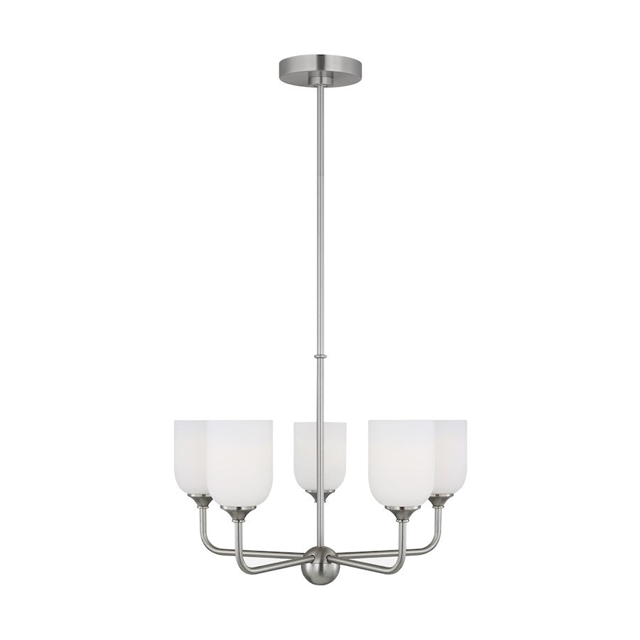 Generation Lighting Emile 5 Light Chandelier, Steel/Etched/White - GLC1085BS