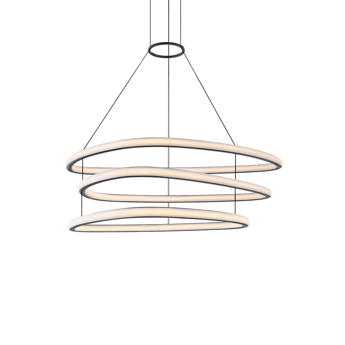 Sonneman Celestia 49in 3-Light Chandelier | Modern Satin Black and Etched Matte Acrylic | Dining Room & Foyer | 48.75 x 29.75 in | Model 7603-25-STB