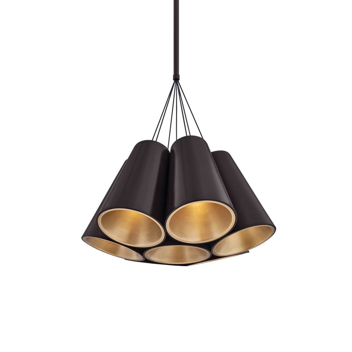 Sonneman Aether 23.5in 7-Light Chandelier | Modern Industrial Black Brass and Modern Brass Aluminum | Dining Room & Foyer | Model 7697-51-BBR