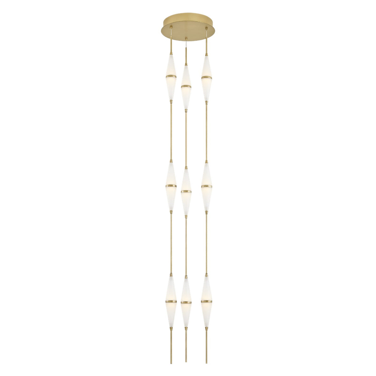 Sonneman Cygnus 12in 9-Light Chandelier | Modern Brass Aluminum and Etched Matte Acrylic | Stairwell & Dining Room | 12 x 69.5 in | Model 7713-39-MB