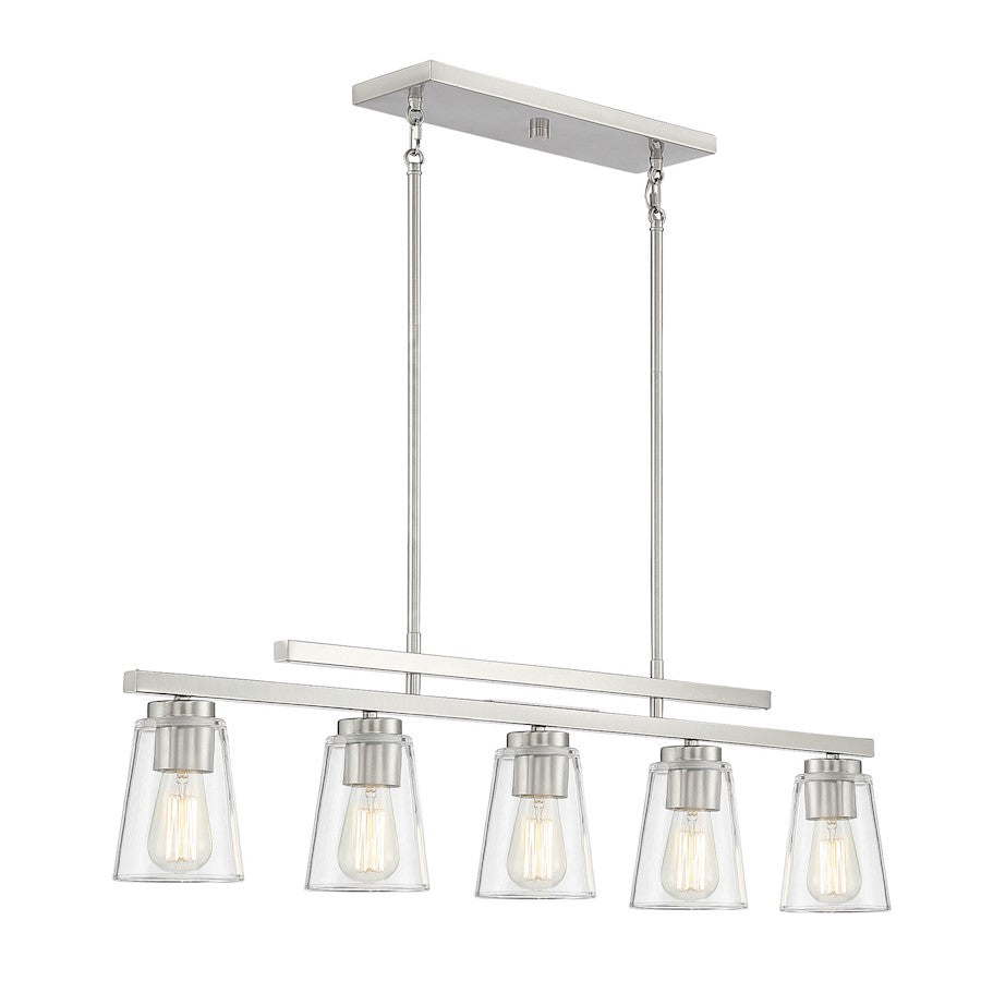 5 Light Linear Chandelier, Satin Nickel