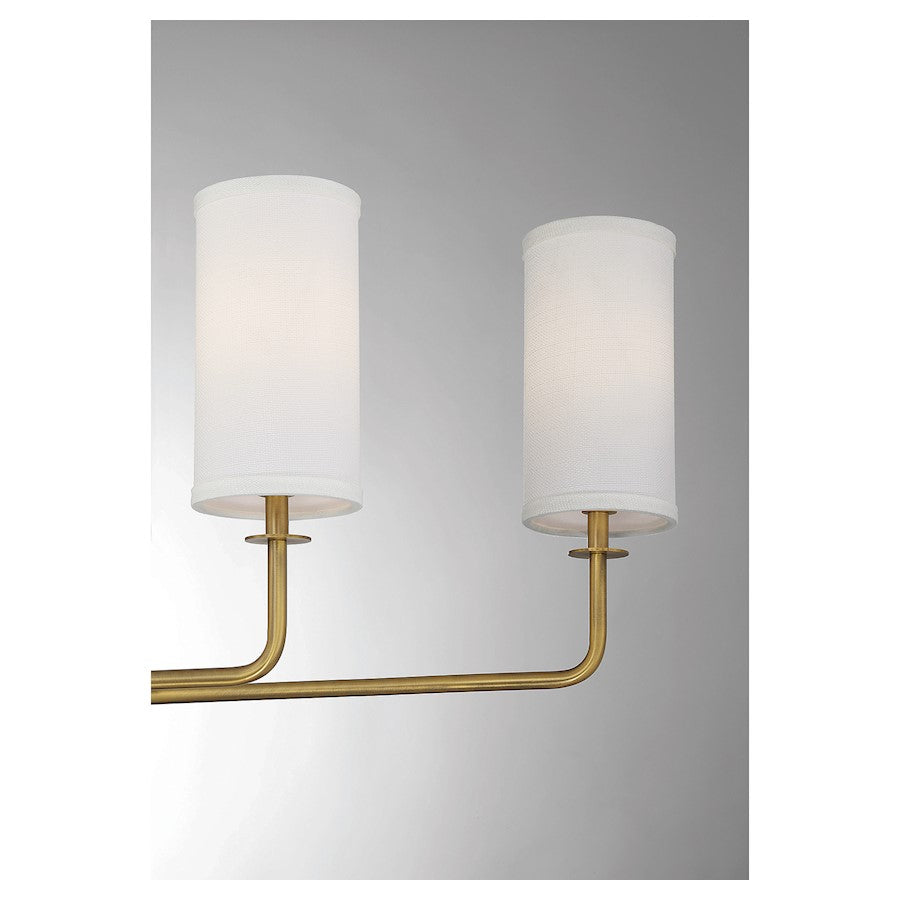 6 Light Linear Chandelier, Warm Brass