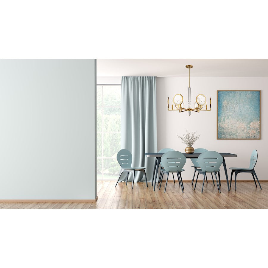 6 Light Chandelier, Warm Brass