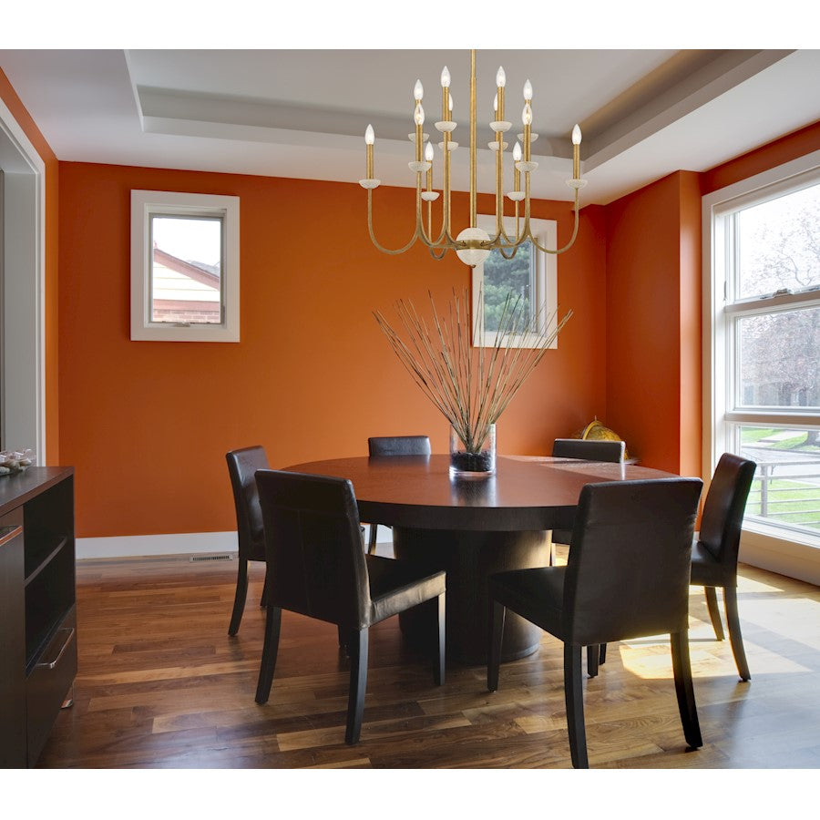 12 Light Chandelier, Antique Gold