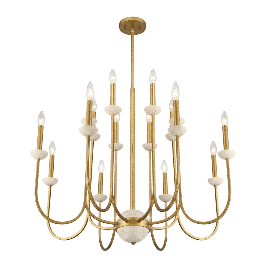 16 Light Chandelier, Antique Gold