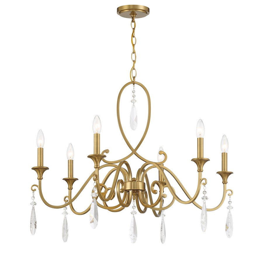 6 Light Chandelier, Warm Brass