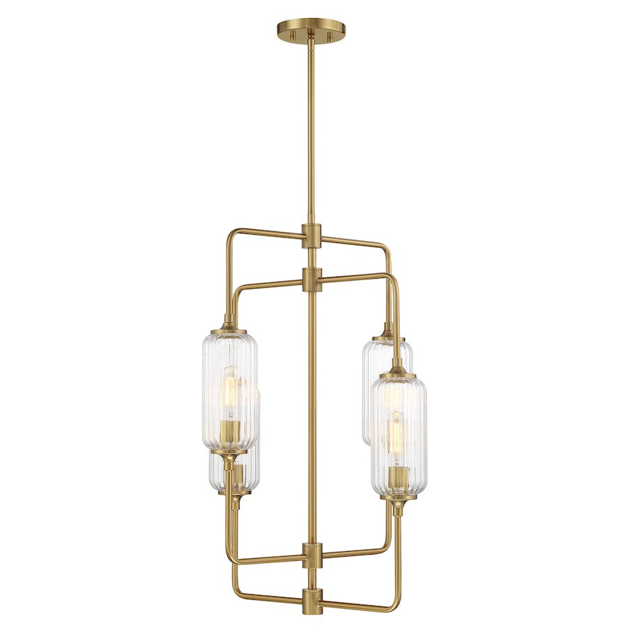 Savoy Essentials Holton 4Lt 28" Chandelier, Brass/Clear Ribbed