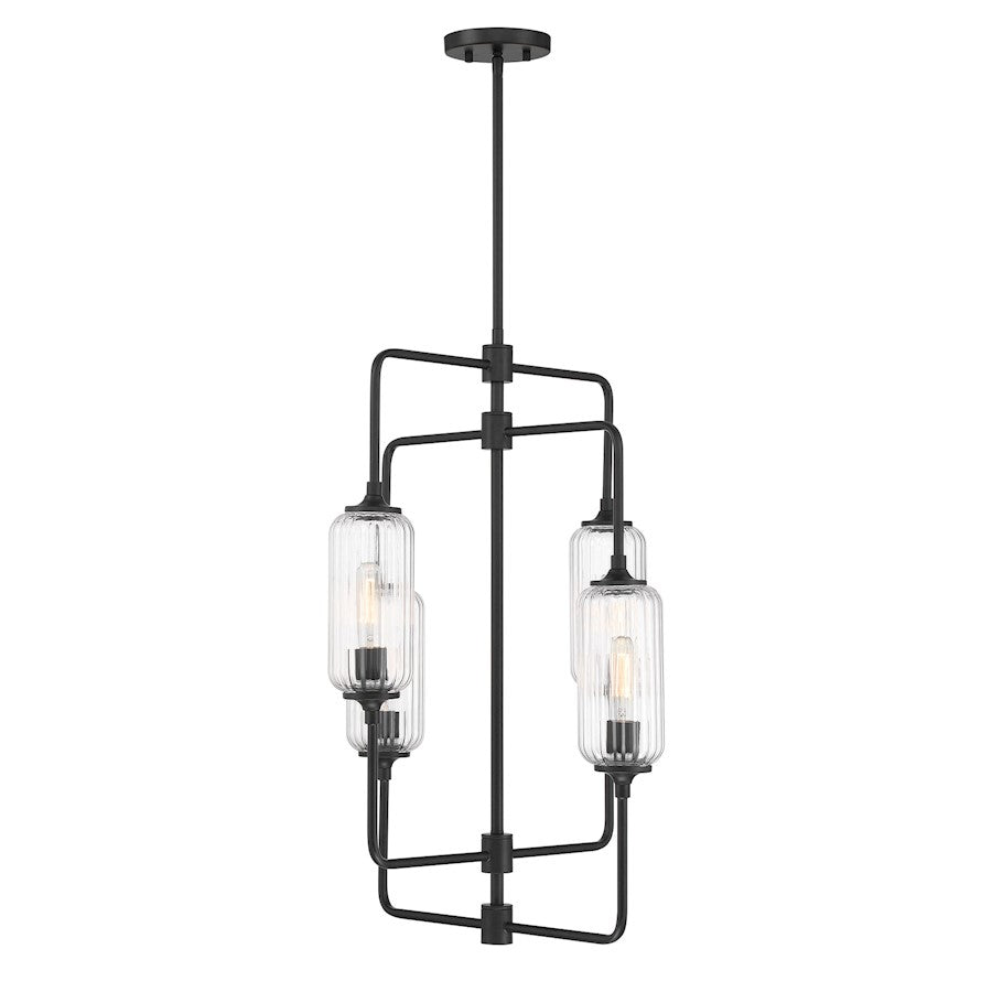 Savoy Essentials Holton 4Lt 28" Chandelier, Black/Clear Ribbed