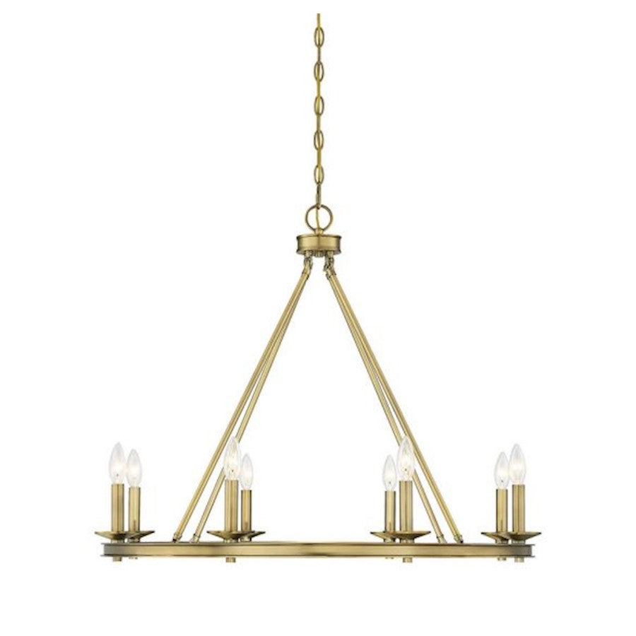 8 Light Chandelier, Warm Brass