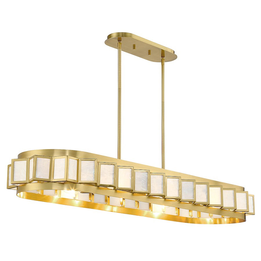 8 Light Linear Chandelier, Warm Brass