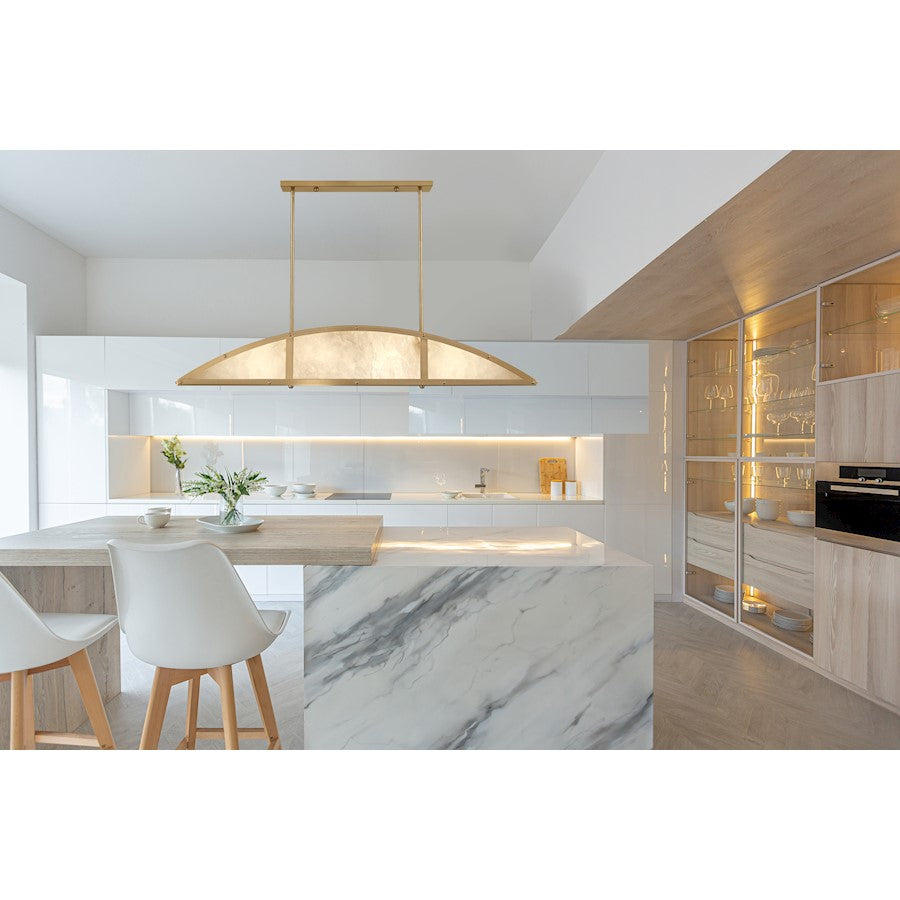 4-Light Linear Chandelier, Warm Brass