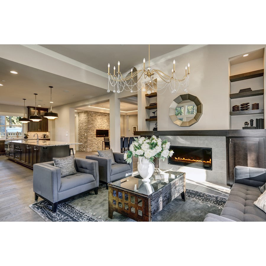 10 Light Chandelier, Warm Brass