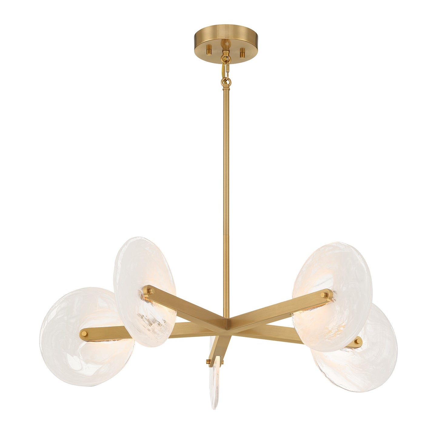 Savoy House Ainslie 30in 5-Light LED Chandelier | Modern Warm Brass Metal and Strie Glass | Dining Room & Living Room | 30 x 30 x 8 in | Model 1-9305-5-322