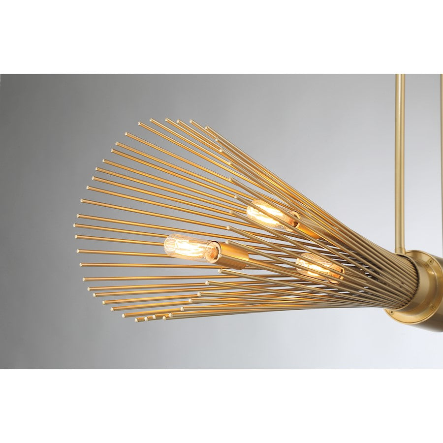 6 Light Linear Chandelier, Burnished Brass