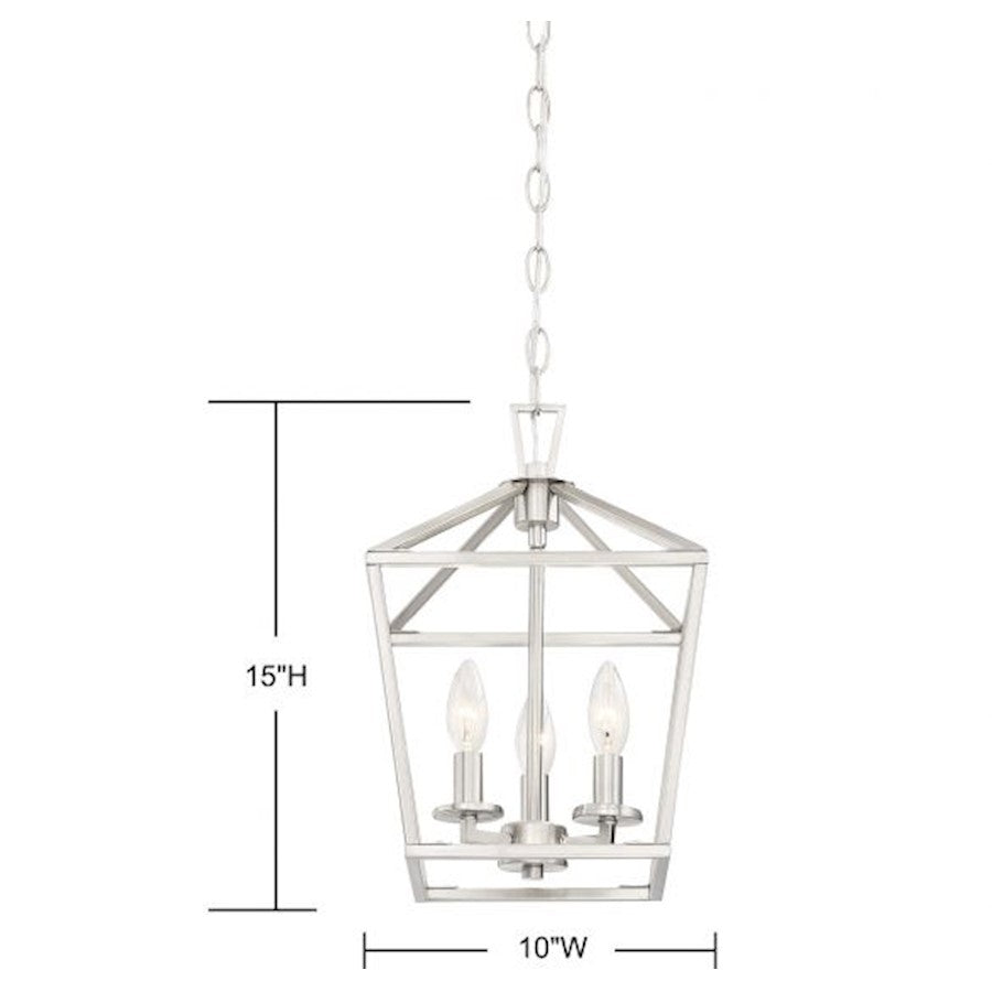 3 Light 15" Pendant, Satin Nickel