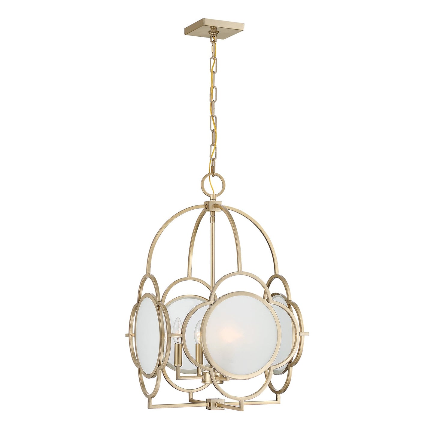 Savoy House Damen 17in 4-Light Pendant | Transitional Noble Brass Metal and Frosted Seeded Glass | Dining Room & Foyer | 17 x 17 | Model 3-4699-4-127