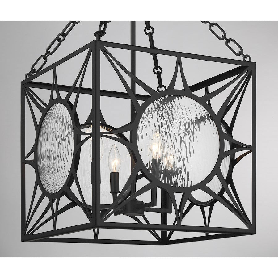 Savoy House Balfour 4 Light Pendant, Matte Black/Clear Water