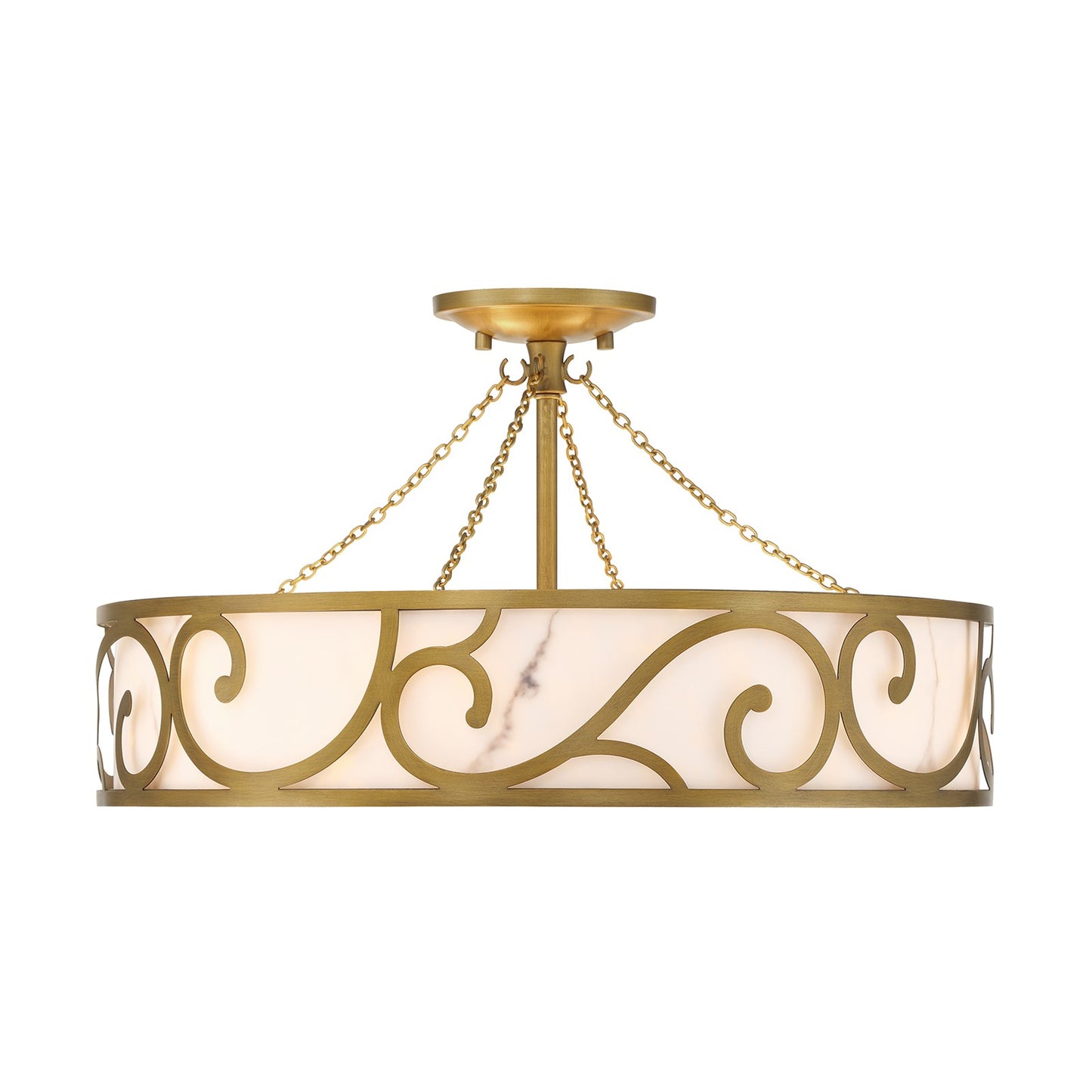 Savoy House Halstead 20.25in 6-Light Semi-Flush Mount | Art Deco Antique Patina Metal and Faux Alabaster | Entryway & Foyer | 20.25 | Model 6-1268-6-339