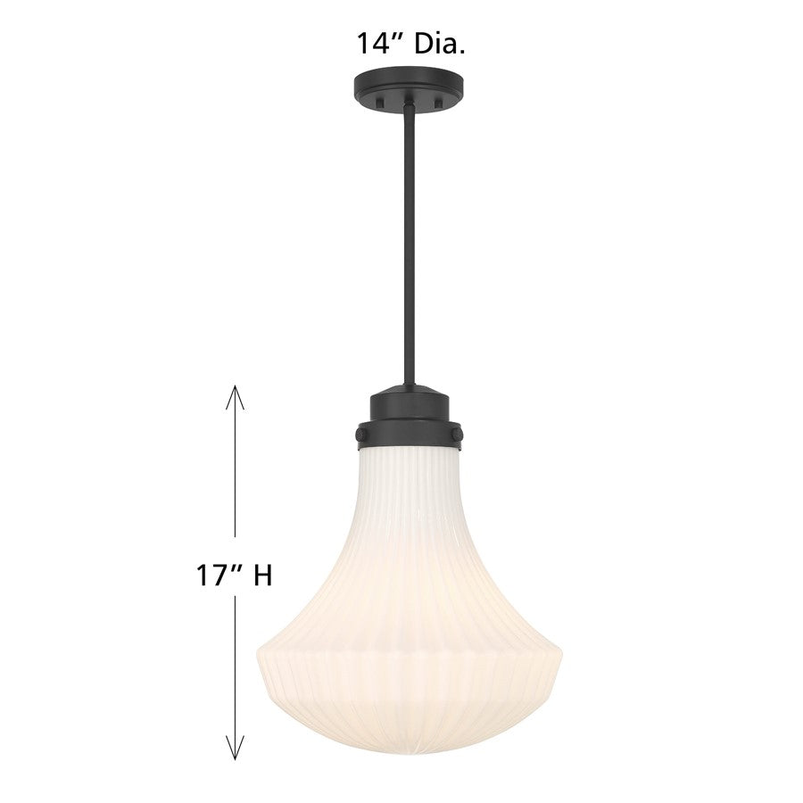 Savoy House Bartlet 1 Lt Pendant, White Ribbed, Matte Black