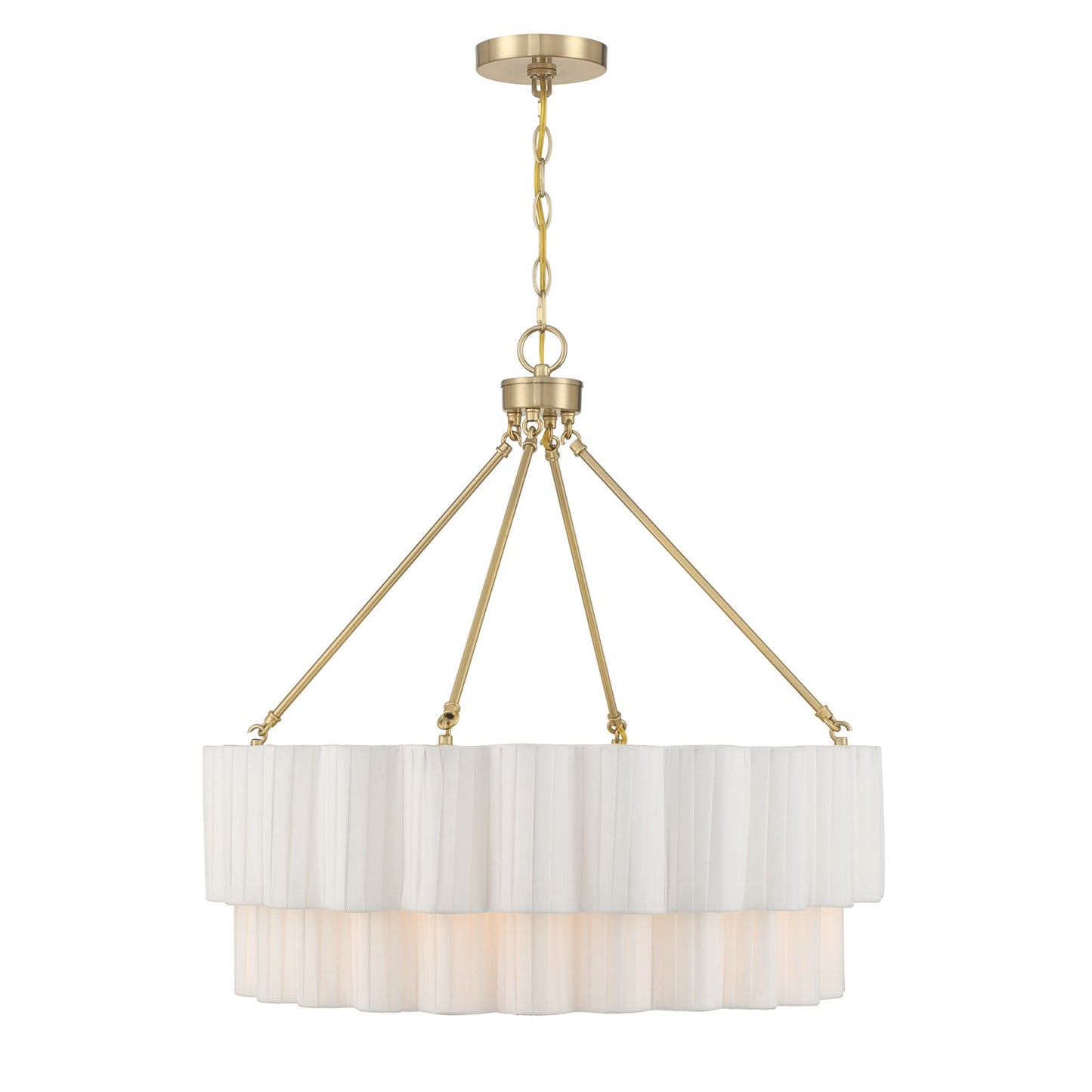 Savoy House Tucker 26in 4-Light Pendant | Soft Modern Noble Brass and White Pleated Fabric | Dining Room & Living Room | 26 x 26 | Model 7-1999-4-127