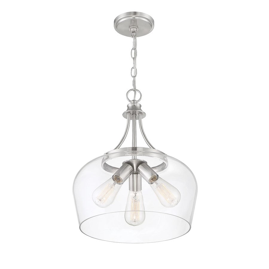 3 Light Pendant, Satin Nickel