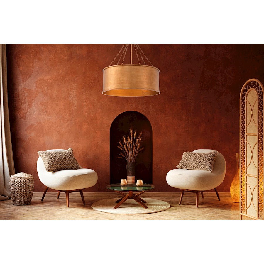 6 Light Pendant, Gold Patina