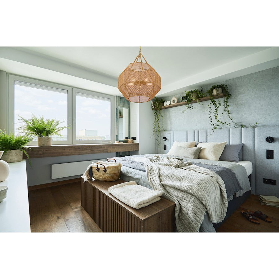 5 Light Pendant, Burnished Brass