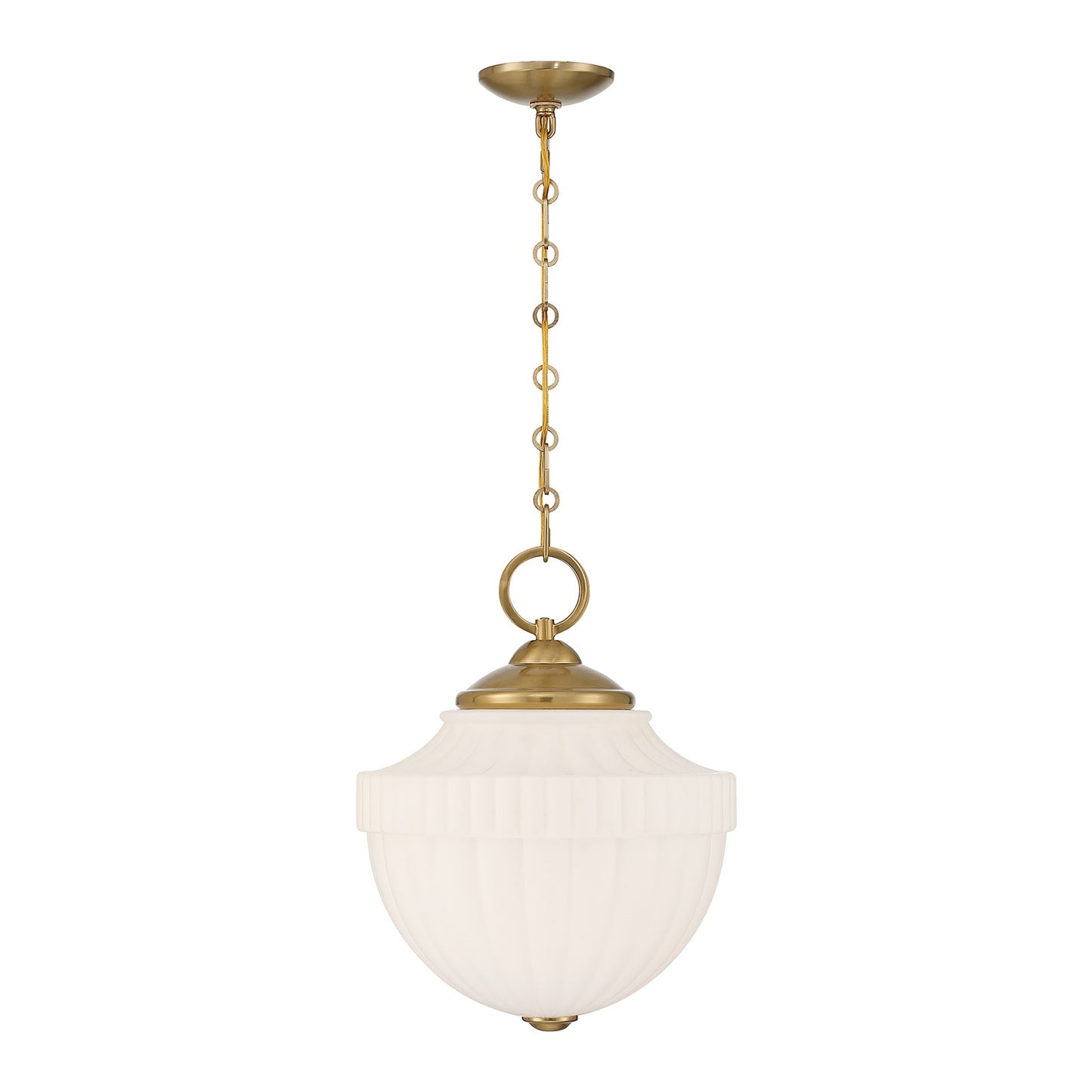 Savoy House Montrose 14in 1-Light Pendant | Vintage Warm Brass and White Opal Glass | Kitchen Island & Dining Room | 14 x 14 x 16.38 | Model 7-6999-1-322