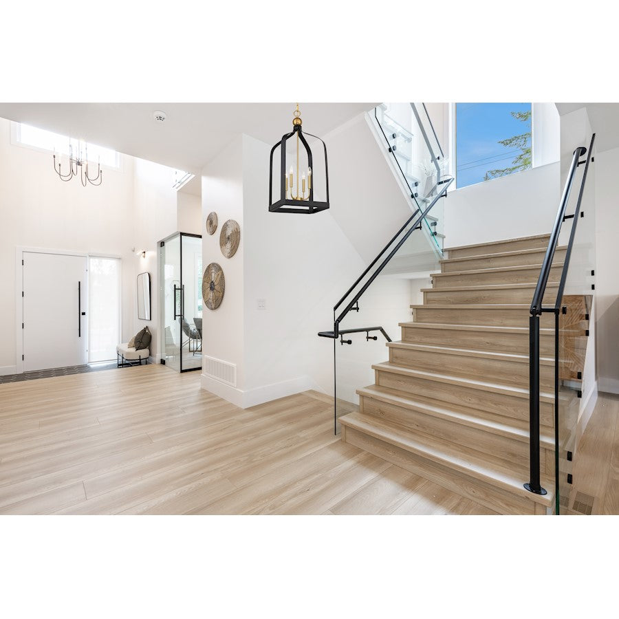 4 Light Pendant, Black/Brass