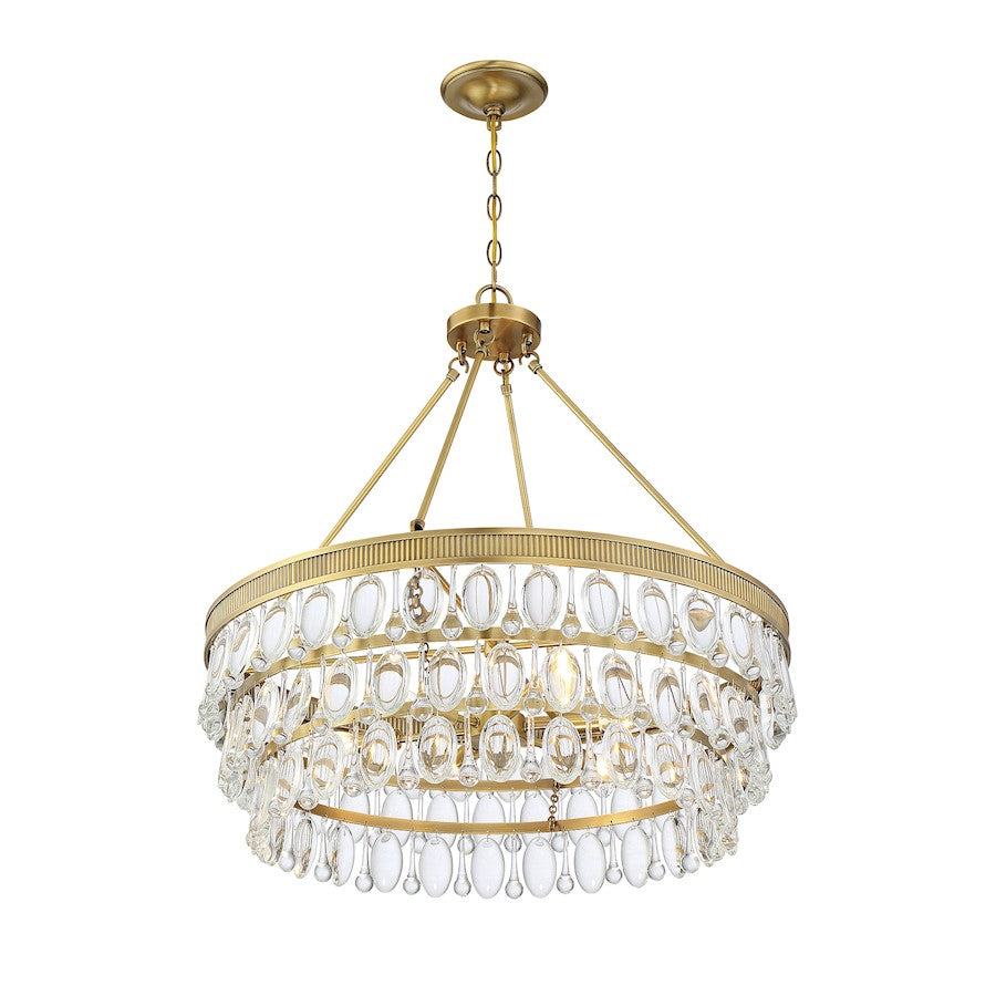 6 Light Pendant, Warm Brass