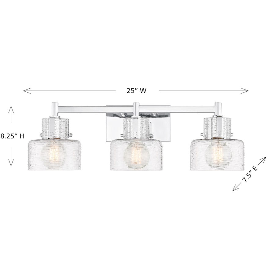 Savoy House Dover 3 Light Bath, Chrome/Clear Crinkle