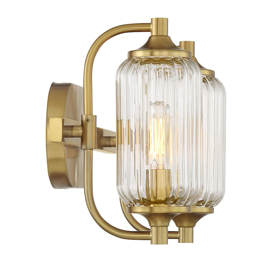 Savoy Essentials Holton 2 Light Bath, Warm Brass/Clear Ribbed