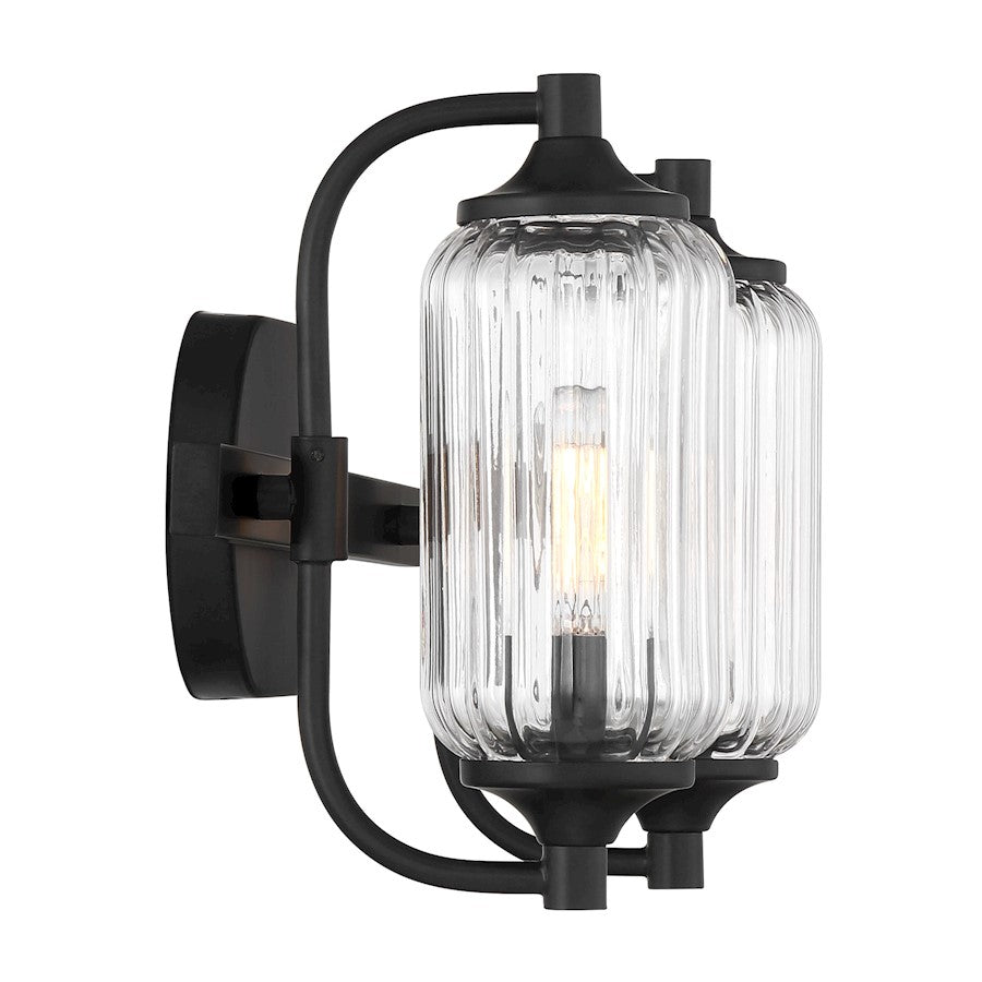 Savoy Essentials Holton 2 Light Bath, Matte Black/Clear Ribbed