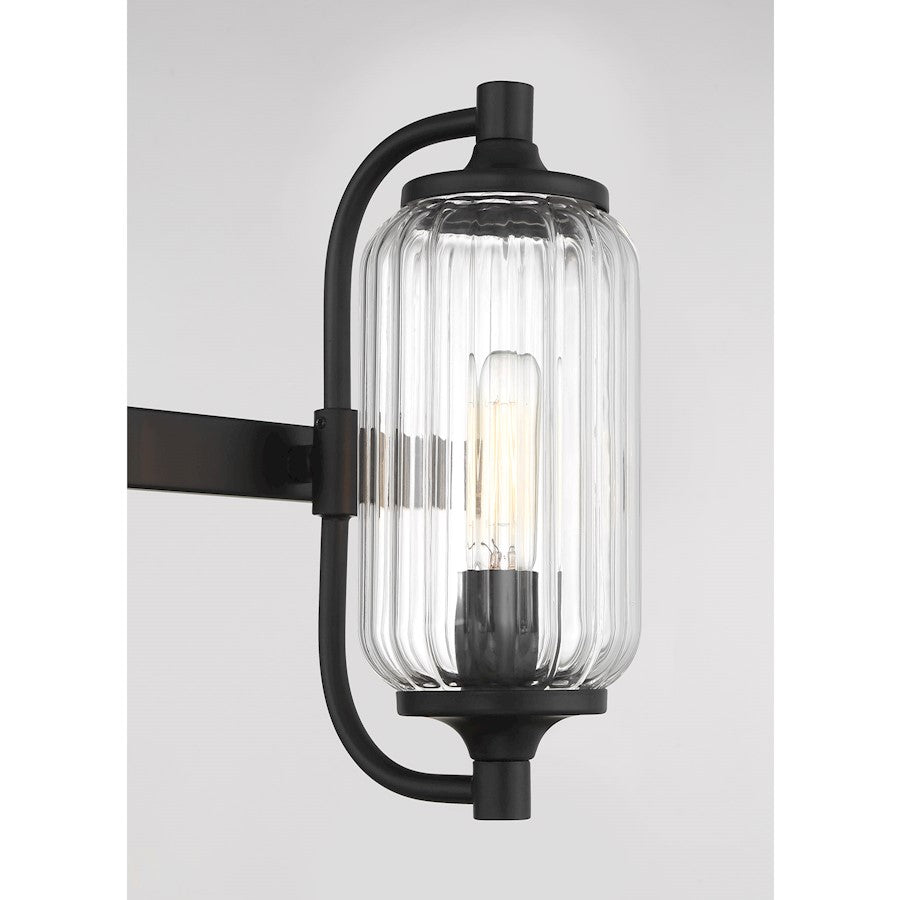 Savoy Essentials Holton 3 Light Bath, Matte Black/Clear Ribbed