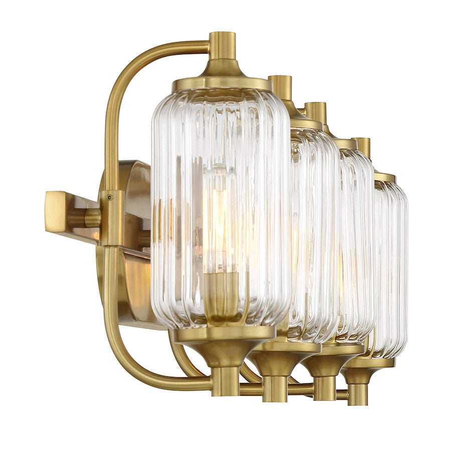 Savoy Essentials Holton 4 Light Bath, Warm Brass/Clear Ribbed