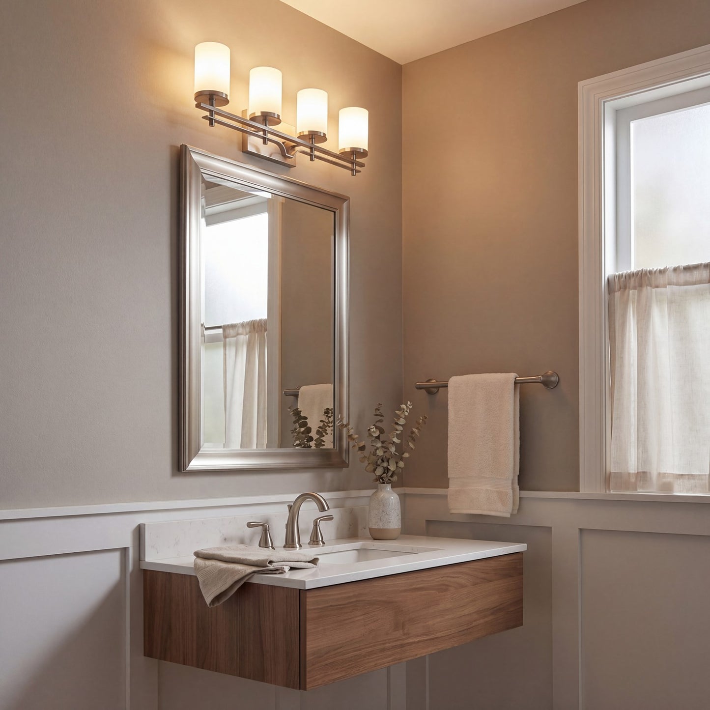 4 Light Bathroom Vanity Light, Satin Nickel