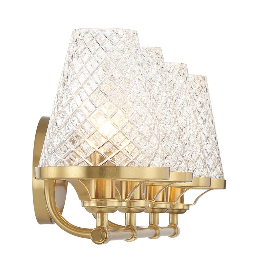 4 Light Bathroom Vanity Light, Warm Brass