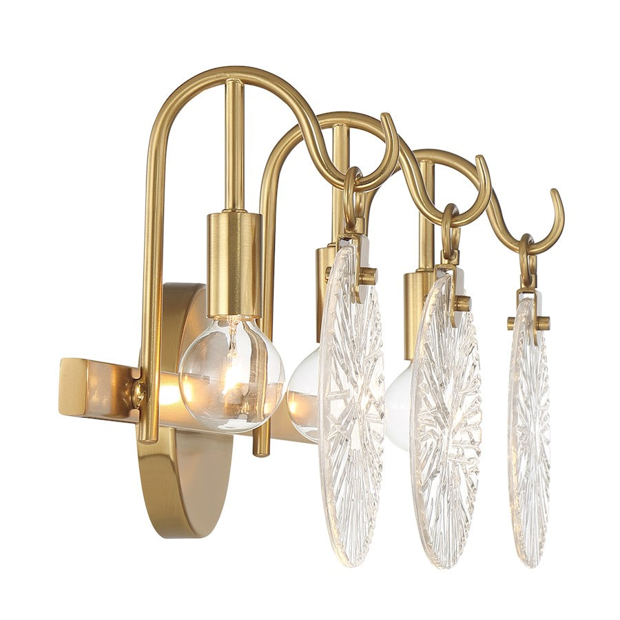 3 Light Bathroom Vanity Light, Warm Brass