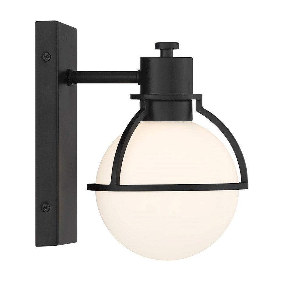 Savoy House Pierce 1 Light Sconce, Matte Black/Opal