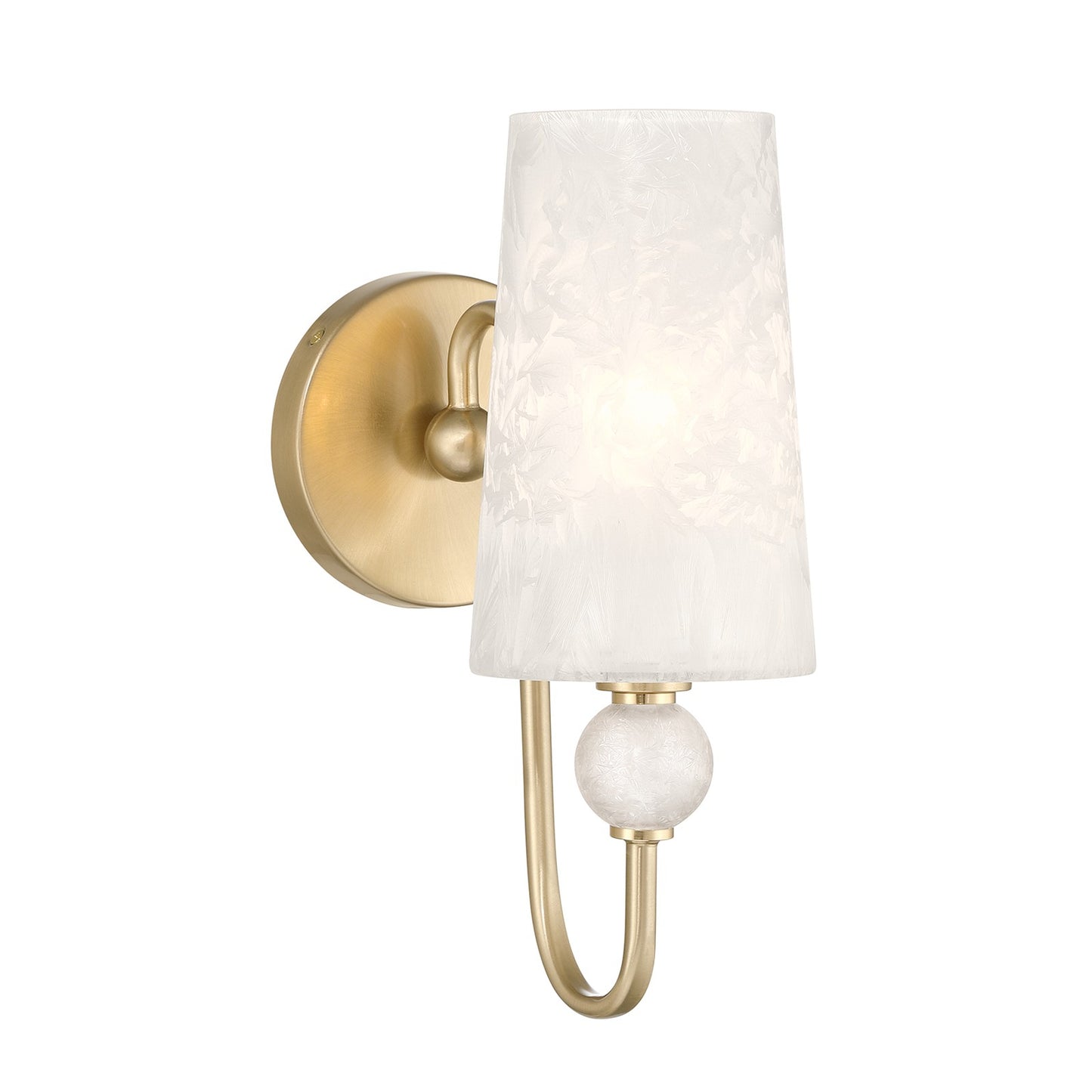 Savoy House Sheldon 5.13in 1-Light Wall Sconce | Transitional Noble Brass Metal and Clear Ice Glass | Bathroom & Hallway Accent | 8.5 in | Model 9-1351-1-127