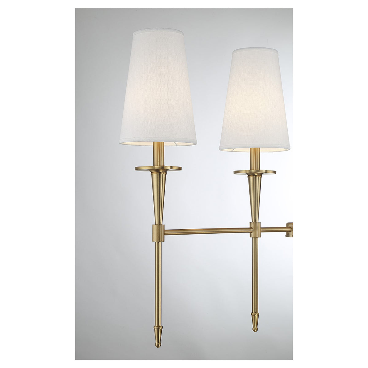 Savoy House Trundle 48in 5-Light Linear Chandelier | Neo-Traditional Warm Brass and White Linen | Kitchen Island & Dining Room | Model L1-5609-5-322